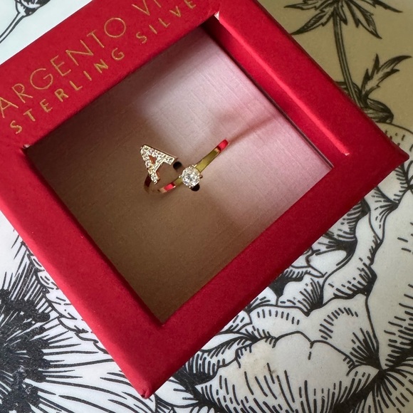 Argento Vivo ring Adjustable A Initial Ring NEW in box sterling silver gold tone - Picture 3 of 3